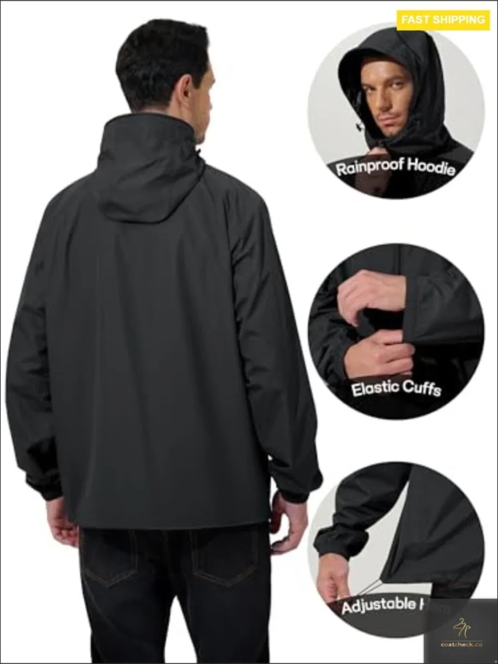 Men's Waterproof Windbreaker Rain Jacket Lightweight Packable Hiking Cycling